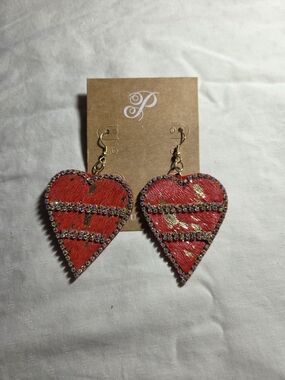 Plunder Red and Gold Heart Dangle Earrings